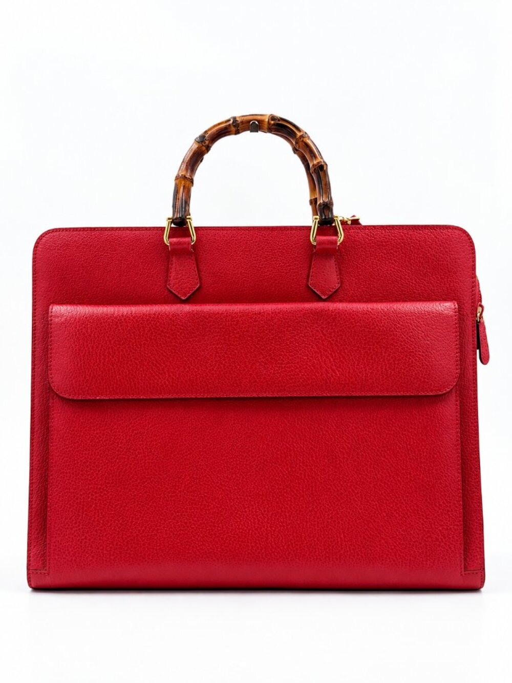 Gucci Vintage Red Leather Bamboo Handle Briefcase Business Bag